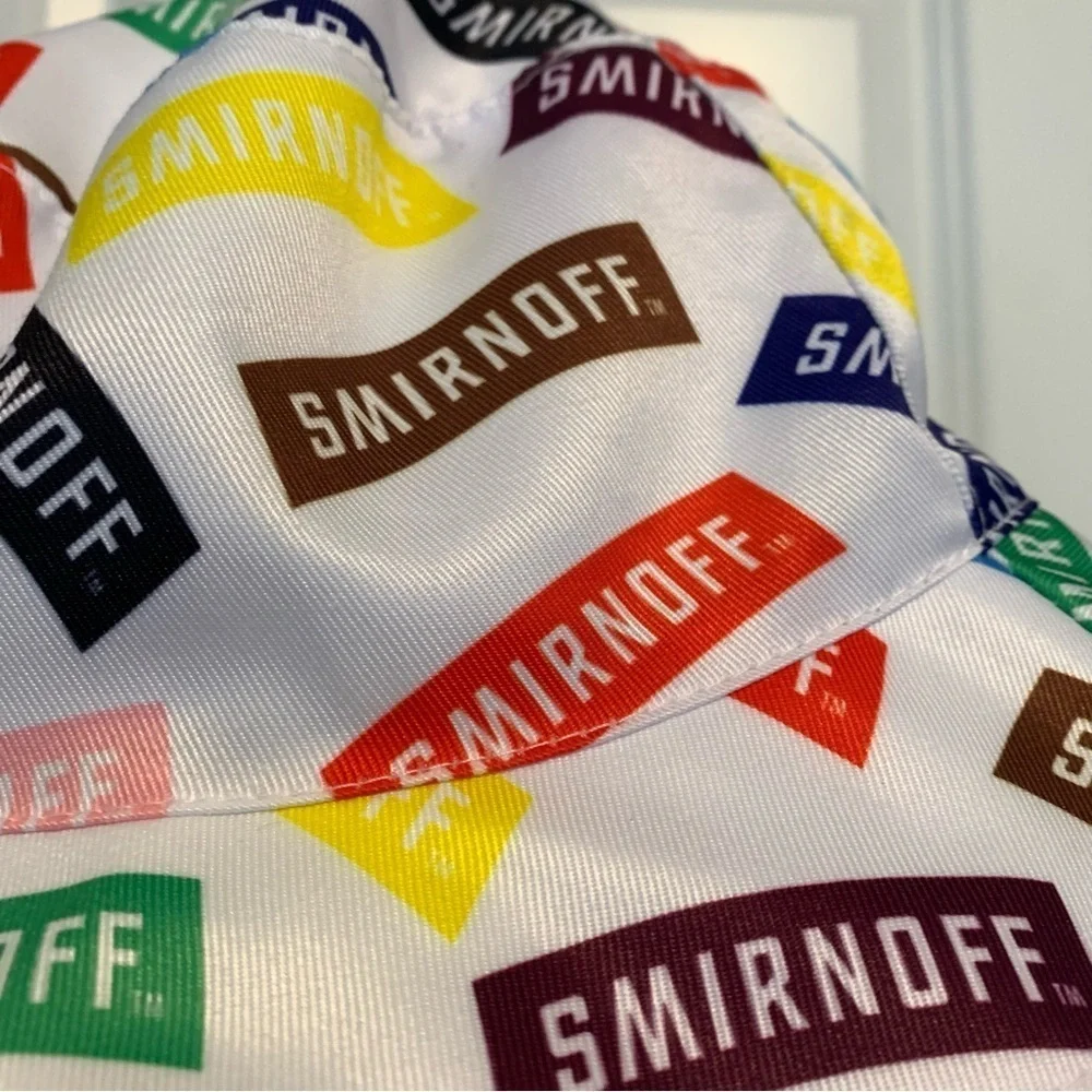 Smirnoff Vodka All Over Logo Print Bucket Hat Promo Party Colorful Rainbow White